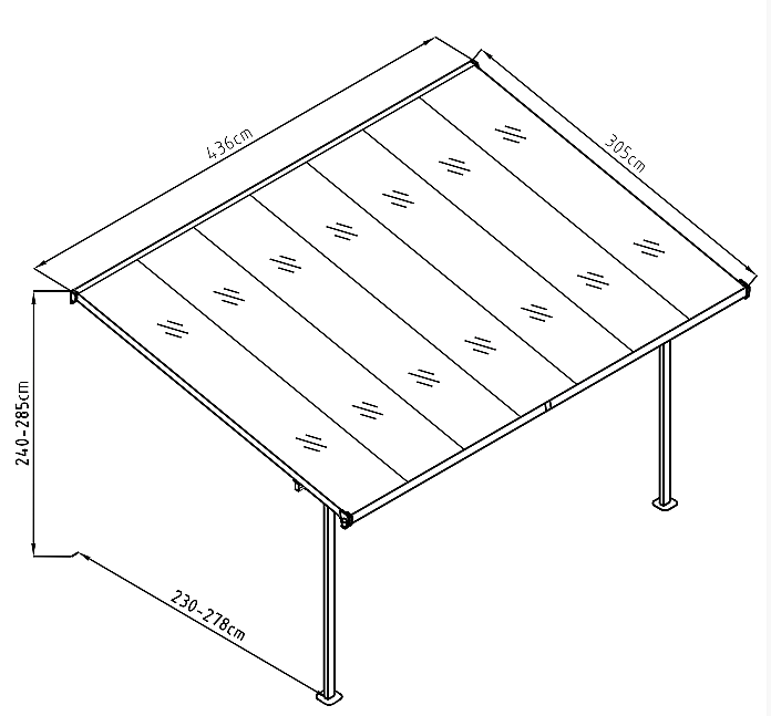 Pergola 436 x 305 cm (černá+šedý polykarbonát)