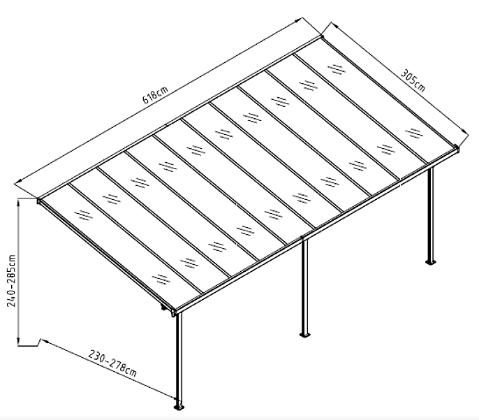 Pergola 618 x 305 cm (černá+transparentní polykarbonát)