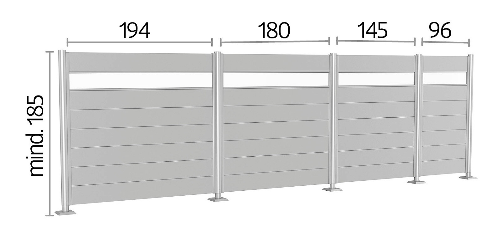 Biohort Zástěna na ochranu soukromí akryl 180 cm (stříbrná metalíza) - různé délky délka 100 cm